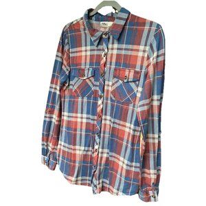 Buckle BKE Plaid Women L Shirt Rust/Blue Long Sleeve Western Farmgirl Daytrip